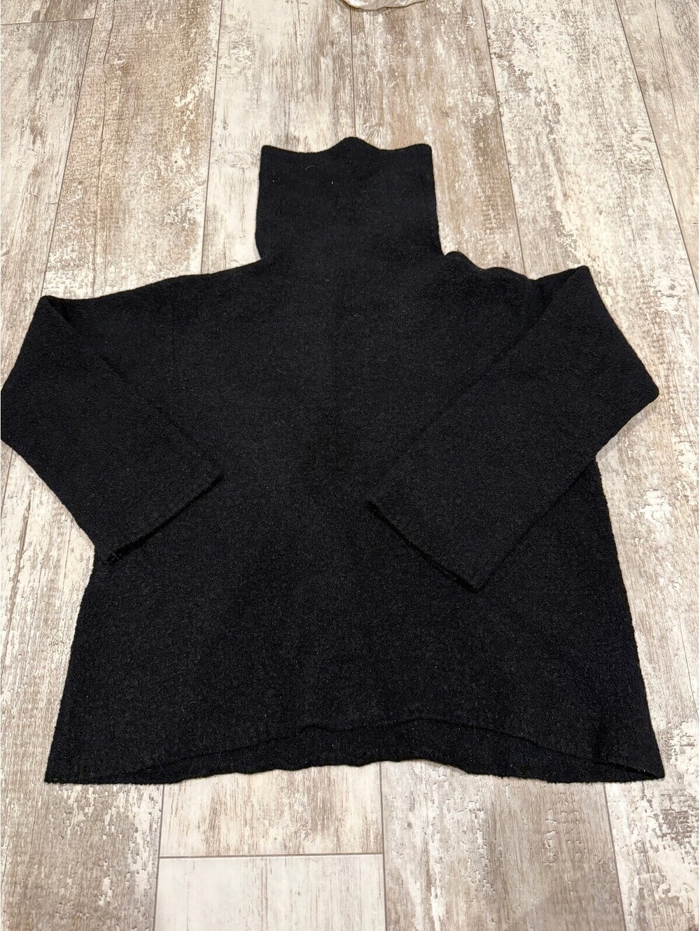 Eileen Fisher L Black Boiled Wool Turtleneck Sweater